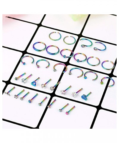 32Pcs C-Shaped Nose Ring L-Shaped Nose Studs Bone Tragus Cartilage Hoop Rings Piercings 20g for Men Women Bone Stud & C-Shape...