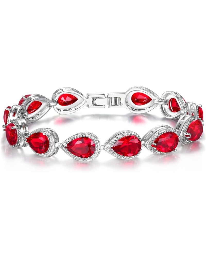 Prong Cubic Zirconia Wedding Tennis Bracelets for Women, Teardrop Birthstone Bracelets for Women Prom, Bridal Jewelry Red $13...