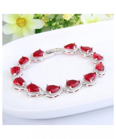 Prong Cubic Zirconia Wedding Tennis Bracelets for Women, Teardrop Birthstone Bracelets for Women Prom, Bridal Jewelry Red $13...