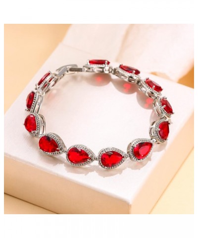 Prong Cubic Zirconia Wedding Tennis Bracelets for Women, Teardrop Birthstone Bracelets for Women Prom, Bridal Jewelry Red $13...