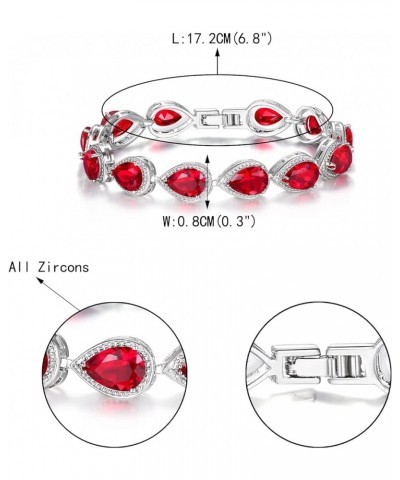 Prong Cubic Zirconia Wedding Tennis Bracelets for Women, Teardrop Birthstone Bracelets for Women Prom, Bridal Jewelry Red $13...