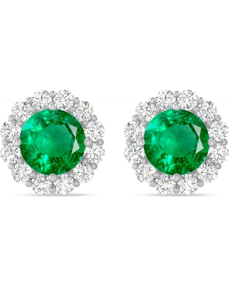 Inspereza Round Gemstone and Round Diamond Halo Stud Earrings in 14kt Gold (6 MM gemstone) Emerald $539.20 Earrings