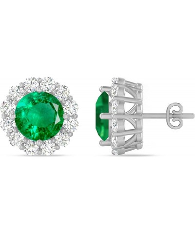 Inspereza Round Gemstone and Round Diamond Halo Stud Earrings in 14kt Gold (6 MM gemstone) Emerald $539.20 Earrings