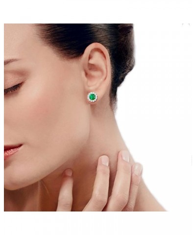 Inspereza Round Gemstone and Round Diamond Halo Stud Earrings in 14kt Gold (6 MM gemstone) Emerald $539.20 Earrings