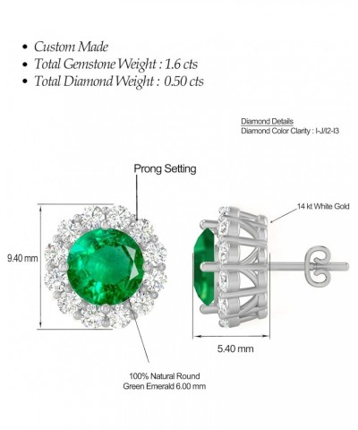 Inspereza Round Gemstone and Round Diamond Halo Stud Earrings in 14kt Gold (6 MM gemstone) Emerald $539.20 Earrings