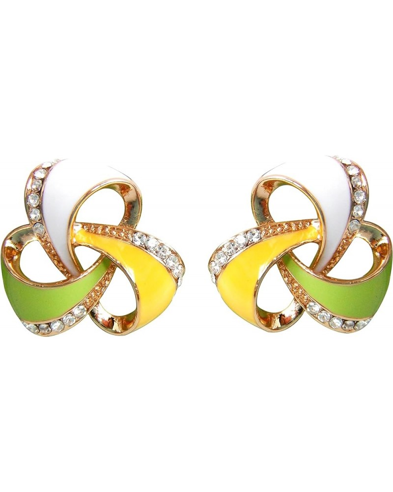 18k Gold Plated Triangle Winding Ribbon White+Pink+Green Enamel White Crystal Ear Stud Az2345 Earrings White+Yellow+Green $9....