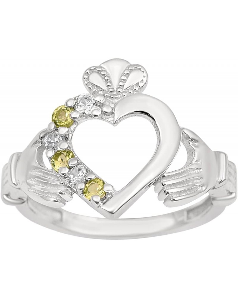 2MM Heart Shape Natural Peridot Gemstone 925 Sterling Silver Irish Claddagh Ring Silver $22.99 Rings