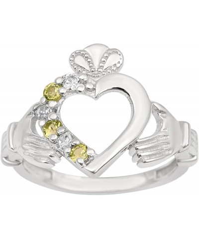 2MM Heart Shape Natural Peridot Gemstone 925 Sterling Silver Irish Claddagh Ring Silver $22.99 Rings