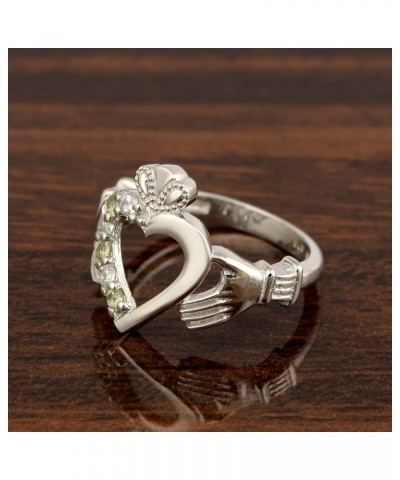 2MM Heart Shape Natural Peridot Gemstone 925 Sterling Silver Irish Claddagh Ring Silver $22.99 Rings