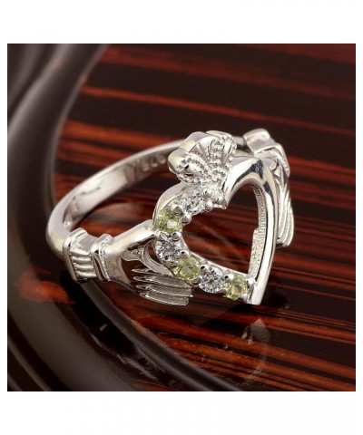 2MM Heart Shape Natural Peridot Gemstone 925 Sterling Silver Irish Claddagh Ring Silver $22.99 Rings