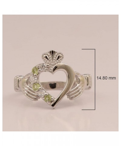 2MM Heart Shape Natural Peridot Gemstone 925 Sterling Silver Irish Claddagh Ring Silver $22.99 Rings