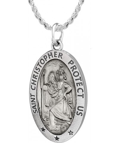 Ladies 22mm 925 Sterling Silver St Christopher Oval Antique Pendant Necklace, 22in to 24in 20in 2.3mm Rope Chain $23.00 Neckl...