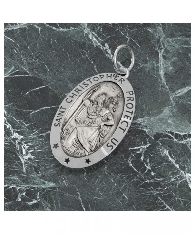 Ladies 22mm 925 Sterling Silver St Christopher Oval Antique Pendant Necklace, 22in to 24in 20in 2.3mm Rope Chain $23.00 Neckl...