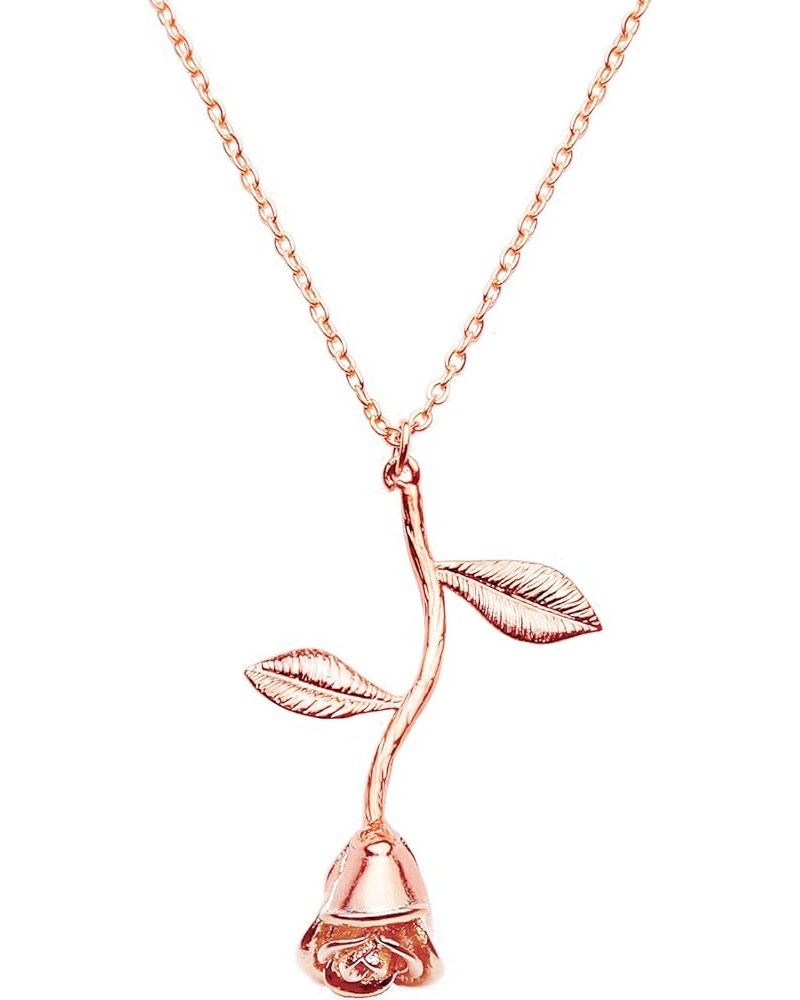 Rose Pendant Necklace in Gold Rose Gold Silver Mother's Day Roses Jewelry Gift for Mom 3D Pendant Rose Gold $13.75 Necklaces