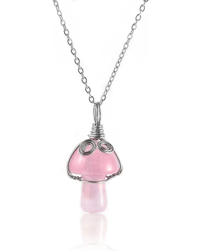 Mushroom Crystal Necklace Wire Wrapped Crystal Mushroom Pendant Necklace for Women Jewelry Gifts Rose Quartz $6.95 Necklaces