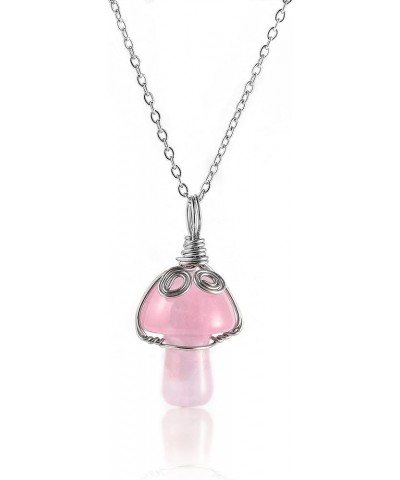 Mushroom Crystal Necklace Wire Wrapped Crystal Mushroom Pendant Necklace for Women Jewelry Gifts Rose Quartz $6.95 Necklaces