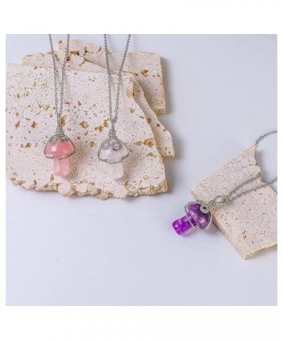 Mushroom Crystal Necklace Wire Wrapped Crystal Mushroom Pendant Necklace for Women Jewelry Gifts Rose Quartz $6.95 Necklaces