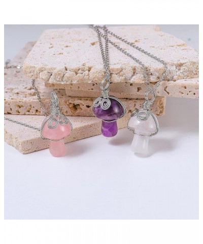 Mushroom Crystal Necklace Wire Wrapped Crystal Mushroom Pendant Necklace for Women Jewelry Gifts Rose Quartz $6.95 Necklaces