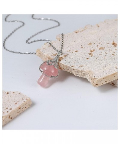 Mushroom Crystal Necklace Wire Wrapped Crystal Mushroom Pendant Necklace for Women Jewelry Gifts Rose Quartz $6.95 Necklaces