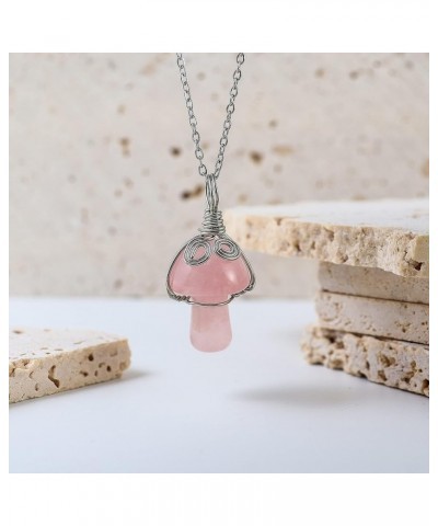 Mushroom Crystal Necklace Wire Wrapped Crystal Mushroom Pendant Necklace for Women Jewelry Gifts Rose Quartz $6.95 Necklaces