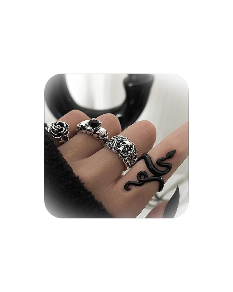 Black Stackable Rings for Women Snake Knuckle Ring Set Adjustable Open Snake Rings Goth Punk Rings Set for Girls 265-4P $8.11...