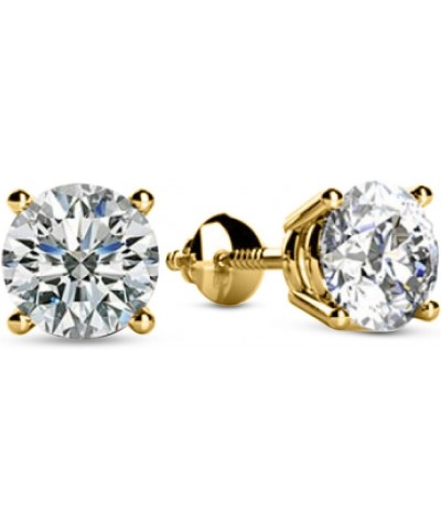 1/4-2 Carat Total Weight Round Diamond Stud Earrings 4 Prong Screw Back (K-L Color I1-I2 Clarity) 0.25 Carat 14K Yellow Gold ...