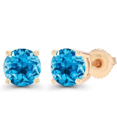 Solid 14K Gold 6mm Round Hypoallergenic Genuine Birthstone Solitaire Screwback Stud Earrings Blue Topaz-Swiss Blue Topaz Yell...