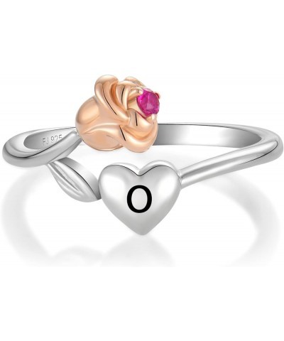 Heart Rose Flower Ring with Initial Letter for Women Girls Sterling Silver Alphabet Rings with Initial (Adjustable Ring) Lett...