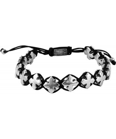 Unisex Silver-Tone Alloy Macrame Bolo Bracelets, Adjustable 9” to 11-1/2” Cross - Black $36.75 Bracelets