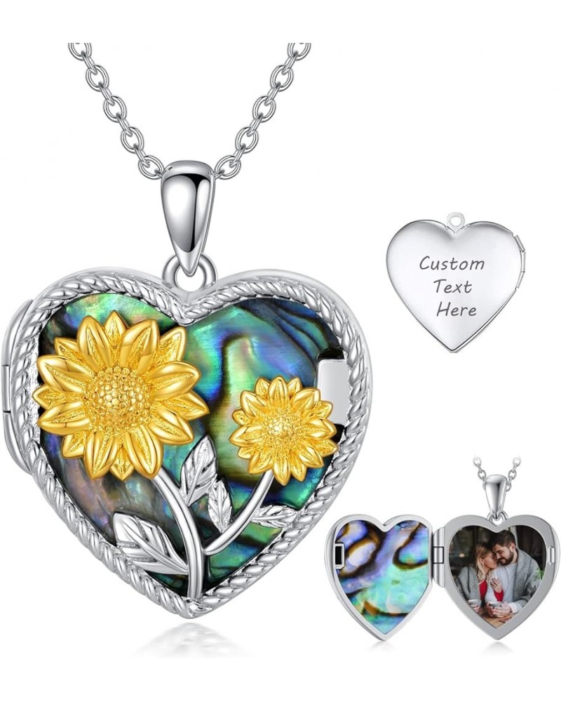 925 Sterling Silver Sunflower/Lotus/Rose/Heart Locket Necklace that Hold 2 Photos Personalized Customized Picture Locket Pend...