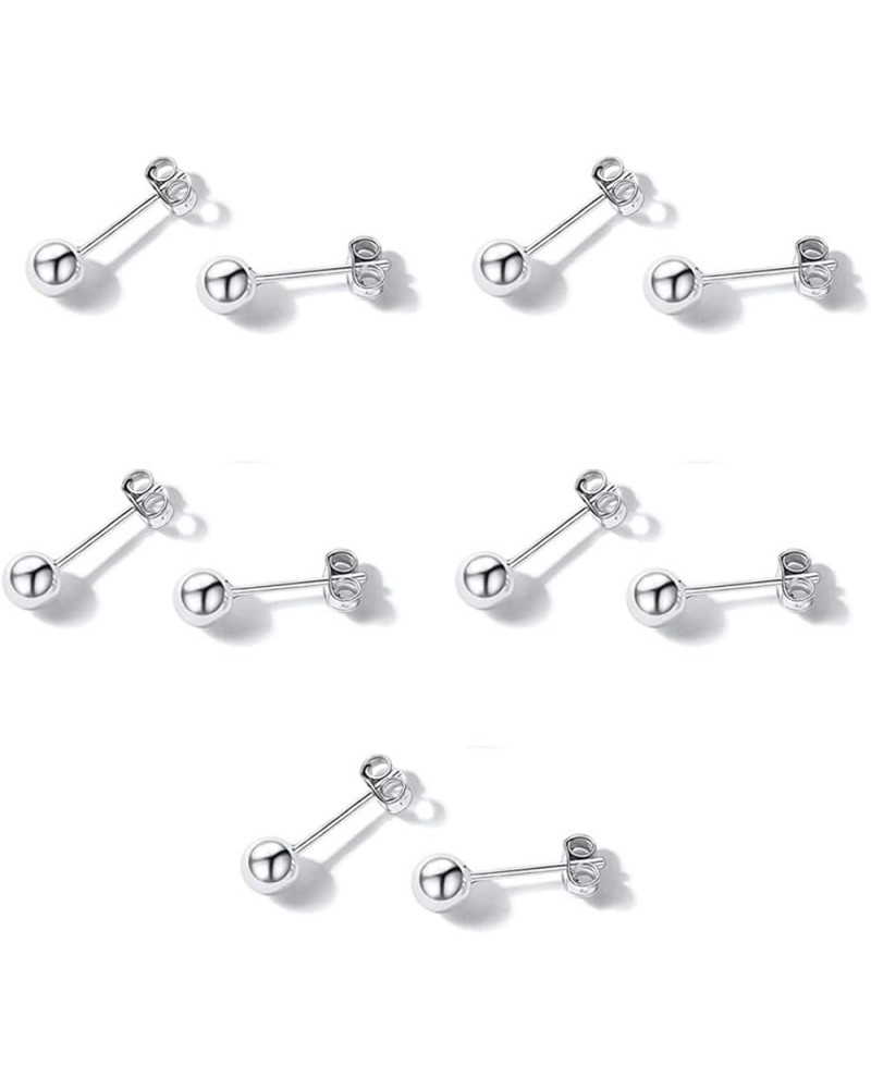 Authentic Sterling Silver 3mm to 8mm Round Ball Stud Earrings Hypoallergenic Nickel Free Cute Dot Ear Studs Womem Men Jewelry...