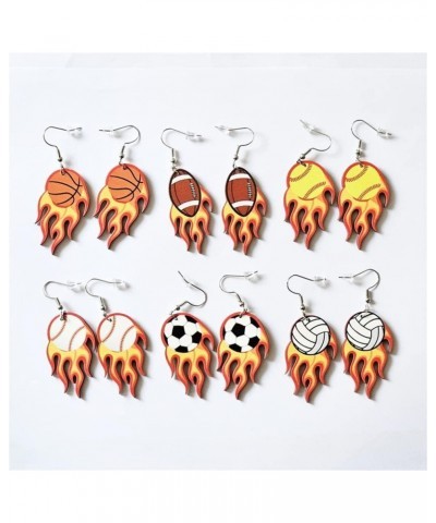 Sports Games Ball Soccer Basketball Wood Flame Ice Cream Star Leopard Grain Drop Creative Earrings for Holiday Baseball Socce...