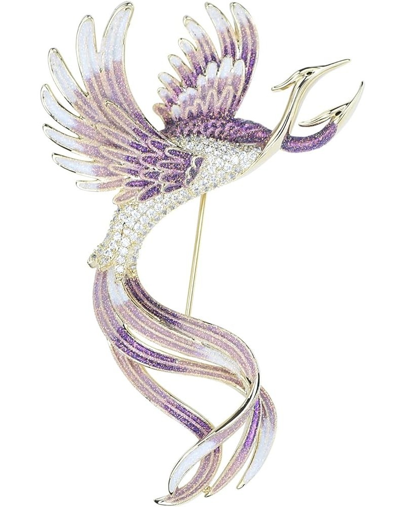 Flying Two Headed Gradient Phoenix Bird Brooch Pins Crystal Enamel Peacock Lapel Pins Broach Corsage Breastpin Jewelry Purple...