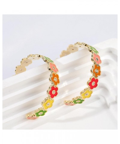 Colorful Flower Hoop Earrings for Women 14K Gold Plated Flower Open Round Hoop Earrings Enamel Floral Statement Earrings Blos...