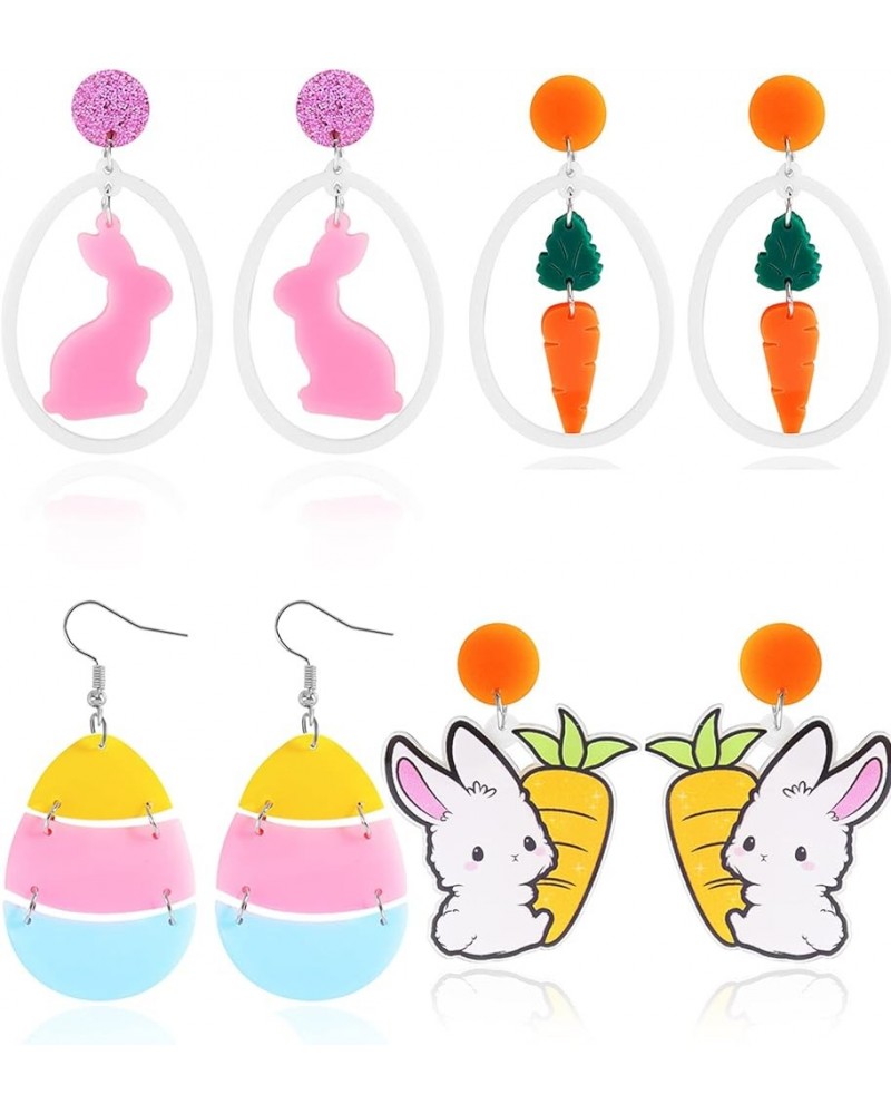 4 Pairs Easter Earrings for Women Acrylic Easter Bunny Earrings Cute Easter Egg Earrings Carrot Rabbit Earrings Easter Access...