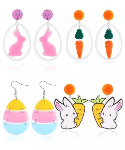 4 Pairs Easter Earrings for Women Acrylic Easter Bunny Earrings Cute Easter Egg Earrings Carrot Rabbit Earrings Easter Access...