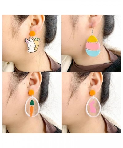 4 Pairs Easter Earrings for Women Acrylic Easter Bunny Earrings Cute Easter Egg Earrings Carrot Rabbit Earrings Easter Access...