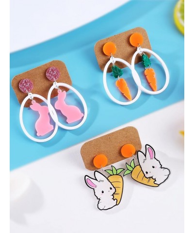 4 Pairs Easter Earrings for Women Acrylic Easter Bunny Earrings Cute Easter Egg Earrings Carrot Rabbit Earrings Easter Access...