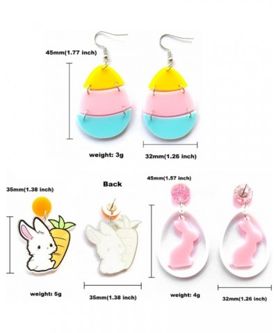 4 Pairs Easter Earrings for Women Acrylic Easter Bunny Earrings Cute Easter Egg Earrings Carrot Rabbit Earrings Easter Access...