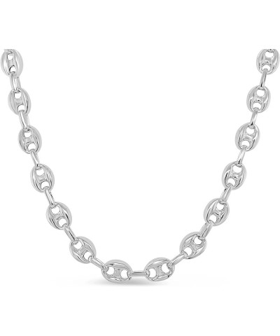 Silver Puffed Mariner Link Chain Necklace, 925 Sterling Silver, Reflective Surface, Hypoallergenic, Comfortable, Unisex Style...