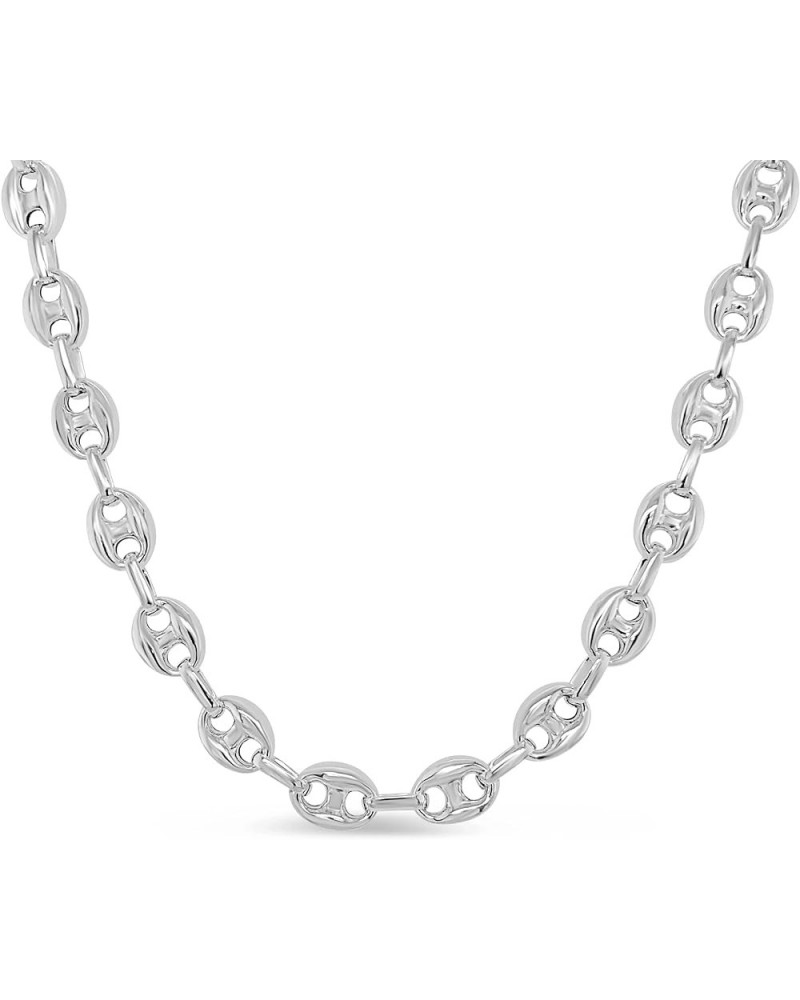 Silver Puffed Mariner Link Chain Necklace, 925 Sterling Silver, Reflective Surface, Hypoallergenic, Comfortable, Unisex Style...