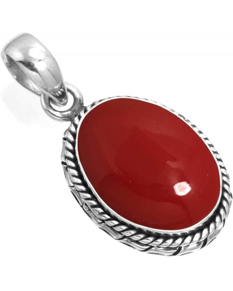 925 Sterling Silver Handmade Pendant for Women 12x16 Oval Gemstone Fashion Jewelry for Gift (99533_P) Red Stone $21.59 Pendants