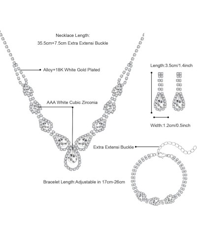 Jewelry Set for Women, Necklace Dangle Earrings Bracelet Set, White Gold Plated Jewelry Set with White AAA Cubic Zirconia, Al...