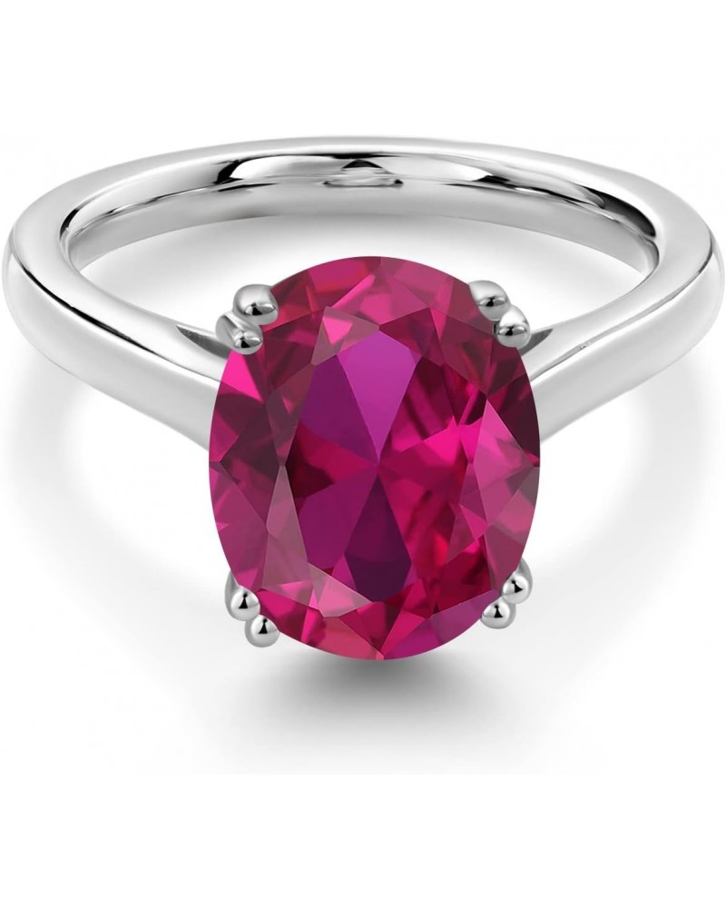 925 Sterling Silver Red Created Ruby and Black Diamond Solitaire Ring For Women (4.03 Cttw, Oval 11X9MM, Available in size 5,...