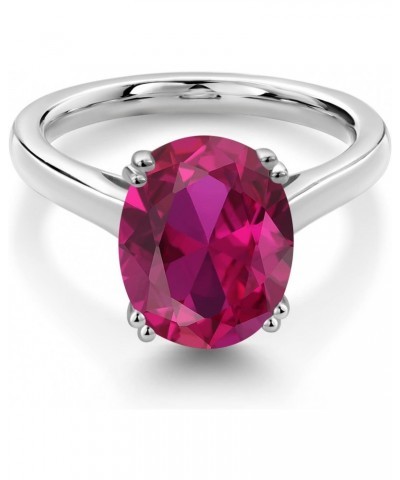 925 Sterling Silver Red Created Ruby and Black Diamond Solitaire Ring For Women (4.03 Cttw, Oval 11X9MM, Available in size 5,...