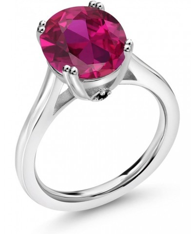 925 Sterling Silver Red Created Ruby and Black Diamond Solitaire Ring For Women (4.03 Cttw, Oval 11X9MM, Available in size 5,...