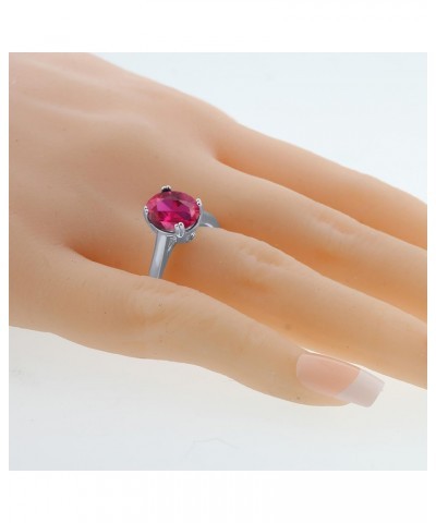 925 Sterling Silver Red Created Ruby and Black Diamond Solitaire Ring For Women (4.03 Cttw, Oval 11X9MM, Available in size 5,...