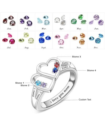 Custom Birthstone Rings with 2-8 Birthstones & Names 18K Gold Plated Sterling Silver Personalized Mothers Ring for Women Moth...