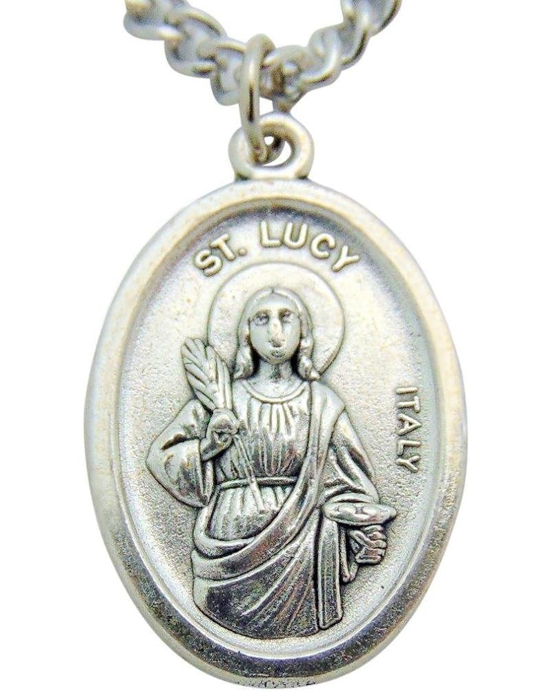 Patron Saints Silver Tone Metal Pendant 3/4 Inch Long Italian Medal with Chain Saint Lucy $10.00 Pendants