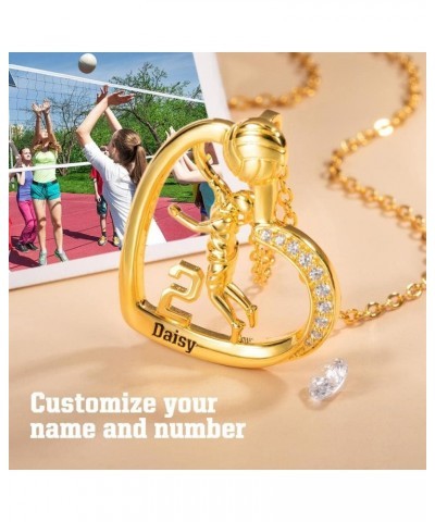 Personalized Brass Volleyball Girl Heart Necklace Volleyball Player Number and Name Necklace Volleyball Player Gift Volleybal...